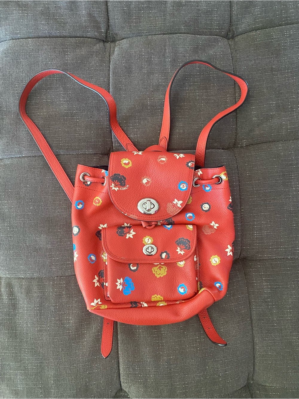 Coach Mini Turnlock Rucksack Carmine Wild Praire Floral Leather Backpack
